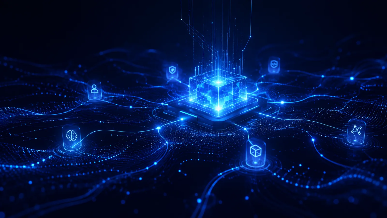 Abstract connected AI infrastructure and intelligent digital systems